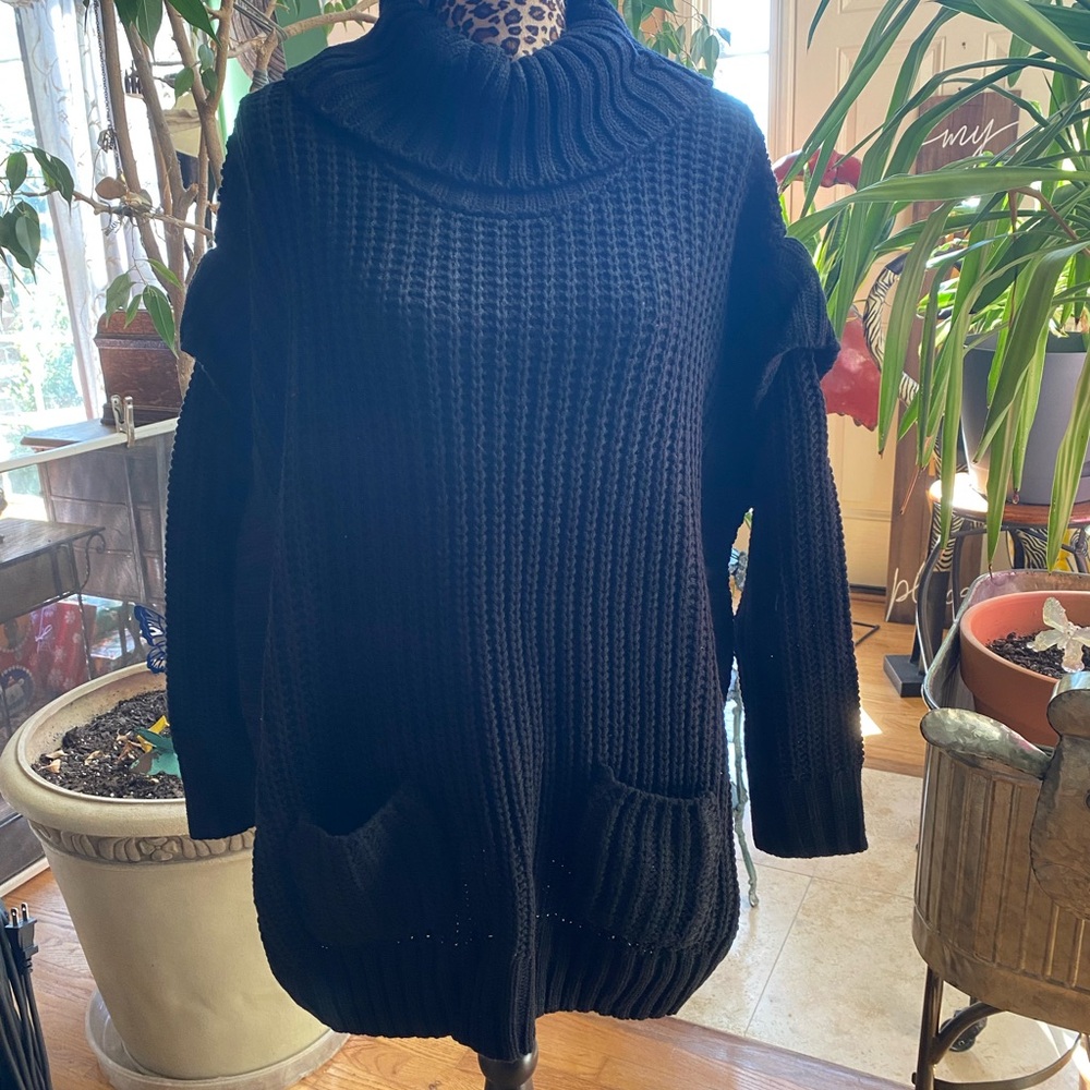 New Directions Midnight Black Cowl Neck Sweater